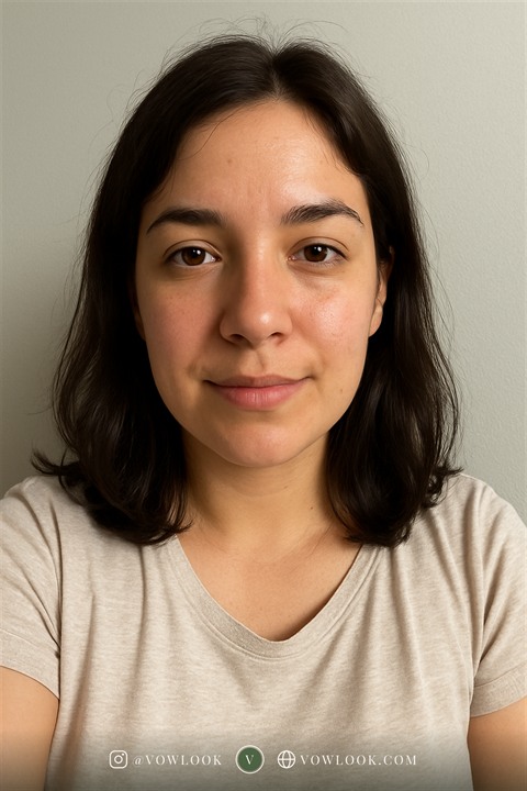 The sample bride, before styling — her face is never altered